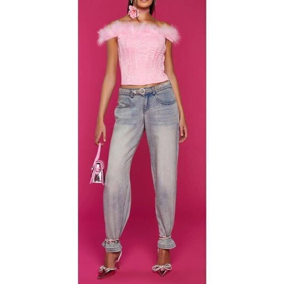 Sugar Thrillz Turnout For What Jaquard and Marabou Bustier - Picture 5 of 5